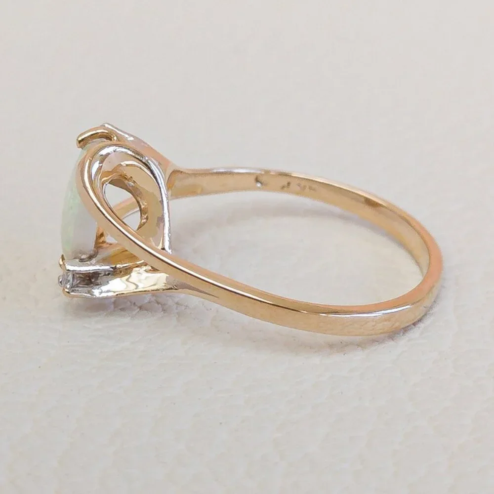 SOLD - 14K Gold Australian Opal & Diamond Ring – Vintage 1990s Setting - Picture 11 of 16